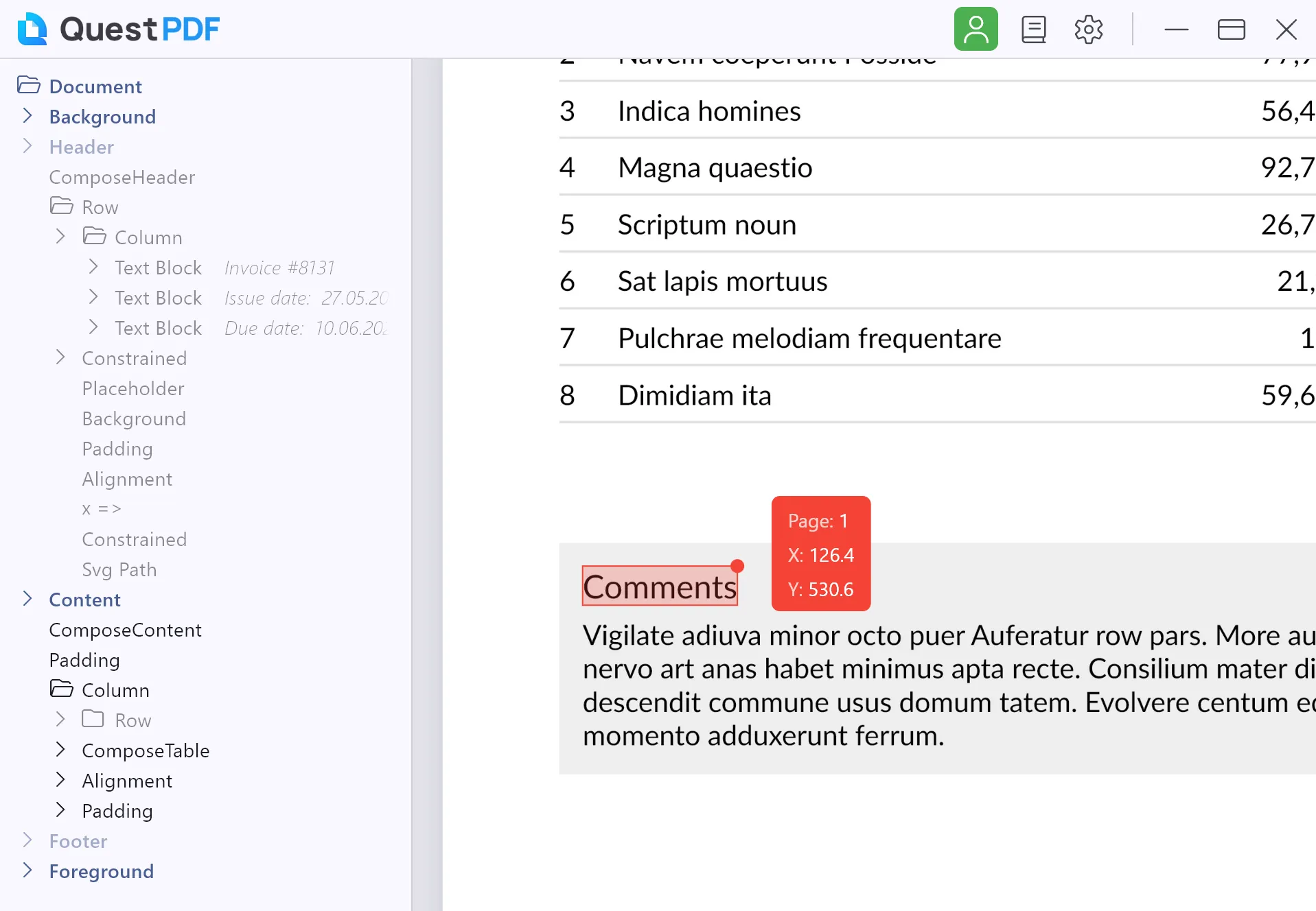 Document content coordinate picker