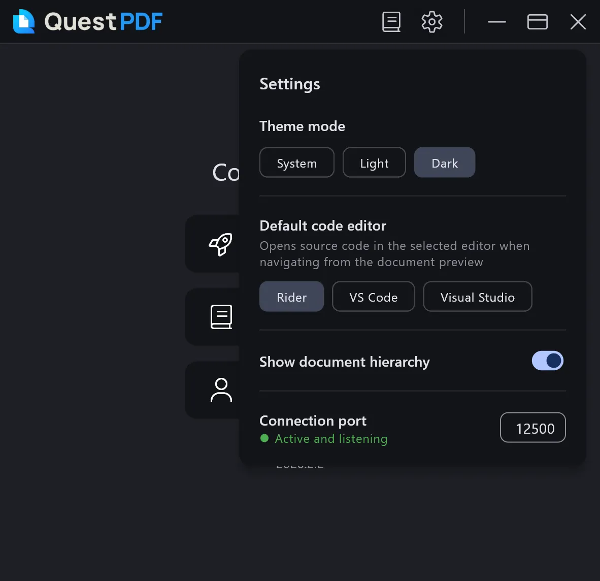 Settings page